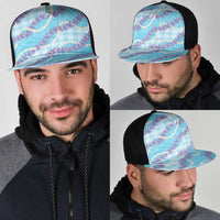 Blue Hawaii Palaka Honohono Pikake Mesh Trucker Cap Hawaiian Orchid Lei Polynesian Pattern - Polynesian Pride