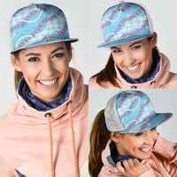 Blue Hawaii Palaka Honohono Pikake Mesh Trucker Cap Hawaiian Orchid Lei Polynesian Pattern - Polynesian Pride