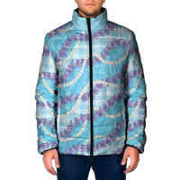 Blue Hawaii Palaka Honohono Pikake Padded Jacket Hawaiian Orchid Lei Polynesian Pattern - Polynesian Pride