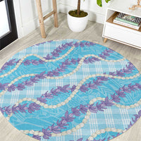 Blue Hawaii Palaka Honohono Pikake Round Carpet Hawaiian Orchid Lei Polynesian Pattern - Polynesian Pride