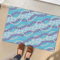 Blue Hawaii Palaka Honohono Pikake Rubber Doormat Hawaiian Orchid Lei Polynesian Pattern - Polynesian Pride