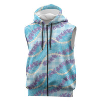 Blue Hawaii Palaka Honohono Pikake Sleeveless Zip Hoodie Hawaiian Orchid Lei Polynesian Pattern LT14 Blue - Polynesian Pride