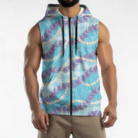 Blue Hawaii Palaka Honohono Pikake Sleeveless Zip Hoodie Hawaiian Orchid Lei Polynesian Pattern LT14 - Polynesian Pride