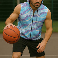 Blue Hawaii Palaka Honohono Pikake Sleeveless Zip Hoodie Hawaiian Orchid Lei Polynesian Pattern LT14 - Polynesian Pride