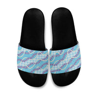 Blue Hawaii Palaka Honohono Pikake Slide Sandals Hawaiian Orchid Lei Polynesian Pattern - Polynesian Pride