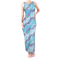 Blue Hawaii Palaka Honohono Pikake Tank Maxi Dress Hawaiian Orchid Lei Polynesian Pattern - Polynesian Pride
