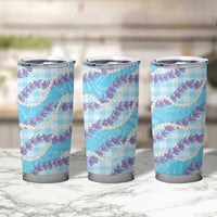 Blue Hawaii Palaka Honohono Pikake Tumbler Cup Hawaiian Orchid Lei Polynesian Pattern - Polynesian Pride