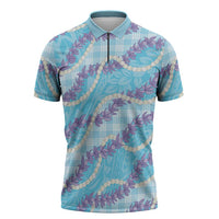 Blue Hawaii Palaka Honohono Pikake Zipper Polo Shirt Hawaiian Orchid Lei Polynesian Pattern LT14 Blue - Polynesian Pride
