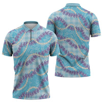 Blue Hawaii Palaka Honohono Pikake Zipper Polo Shirt Hawaiian Orchid Lei Polynesian Pattern LT14 - Polynesian Pride