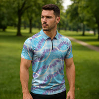 Blue Hawaii Palaka Honohono Pikake Zipper Polo Shirt Hawaiian Orchid Lei Polynesian Pattern LT14 - Polynesian Pride