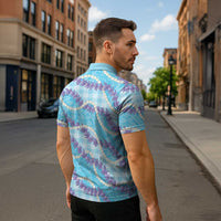 Blue Hawaii Palaka Honohono Pikake Zipper Polo Shirt Hawaiian Orchid Lei Polynesian Pattern LT14 - Polynesian Pride