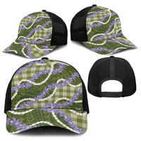 Green Hawaii Palaka Honohono Pikake Baseball Net Cap Hawaiian Orchid Lei Polynesian Pattern - Polynesian Pride
