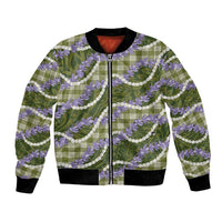 Green Hawaii Palaka Honohono Pikake Bomber Jacket Hawaiian Orchid Lei Polynesian Pattern - Polynesian Pride