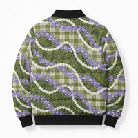 Green Hawaii Palaka Honohono Pikake Bomber Puffer Jacket Hawaiian Orchid Lei Polynesian Pattern - Polynesian Pride