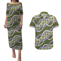 Green Hawaii Palaka Honohono Pikake Couples Matching Puletasi and Hawaiian Shirt Hawaiian Orchid Lei Polynesian Pattern LT14 Green - Polynesian Pride