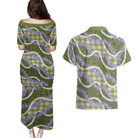 Green Hawaii Palaka Honohono Pikake Couples Matching Puletasi and Hawaiian Shirt Hawaiian Orchid Lei Polynesian Pattern LT14 - Polynesian Pride
