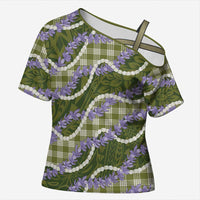 Green Hawaii Palaka Honohono Pikake Cross Shoulder Shirt Hawaiian Orchid Lei Polynesian Pattern LT14 Female Green - Polynesian Pride