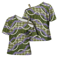 Green Hawaii Palaka Honohono Pikake Cross Shoulder Shirt Hawaiian Orchid Lei Polynesian Pattern LT14 - Polynesian Pride