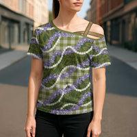 Green Hawaii Palaka Honohono Pikake Cross Shoulder Shirt Hawaiian Orchid Lei Polynesian Pattern LT14 - Polynesian Pride