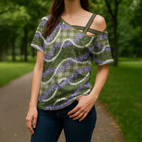 Green Hawaii Palaka Honohono Pikake Cross Shoulder Shirt Hawaiian Orchid Lei Polynesian Pattern LT14 - Polynesian Pride