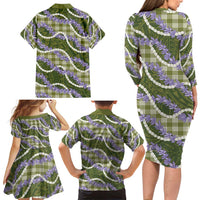 Green Hawaii Palaka Honohono Pikake Family Matching Long Sleeve Bodycon Dress and Hawaiian Shirt Hawaiian Orchid Lei Polynesian Pattern - Polynesian Pride