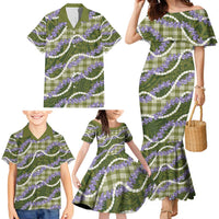 Green Hawaii Palaka Honohono Pikake Family Matching Mermaid Dress and Hawaiian Shirt Hawaiian Orchid Lei Polynesian Pattern - Polynesian Pride