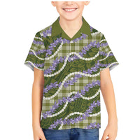 Green Hawaii Palaka Honohono Pikake Family Matching Mermaid Dress and Hawaiian Shirt Hawaiian Orchid Lei Polynesian Pattern - Polynesian Pride