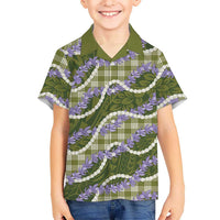 Green Hawaii Palaka Honohono Pikake Family Matching Off The Shoulder Long Sleeve Dress and Hawaiian Shirt Hawaiian Orchid Lei Polynesian Pattern LT14 - Polynesian Pride