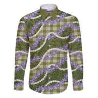 Green Hawaii Palaka Honohono Pikake Family Matching Puletasi and Hawaiian Shirt Hawaiian Orchid Lei Polynesian Pattern - Polynesian Pride