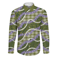 Green Hawaii Palaka Honohono Pikake Family Matching Short Sleeve Bodycon Dress and Hawaiian Shirt Hawaiian Orchid Lei Polynesian Pattern LT14 Dad's Shirt - Long Sleeve Green - Polynesian Pride