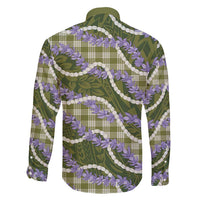 Green Hawaii Palaka Honohono Pikake Family Matching Short Sleeve Bodycon Dress and Hawaiian Shirt Hawaiian Orchid Lei Polynesian Pattern - Polynesian Pride