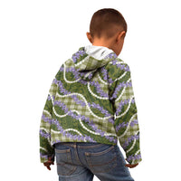 Green Hawaii Palaka Honohono Pikake Kid Hoodie Hawaiian Orchid Lei Polynesian Pattern - Polynesian Pride