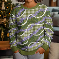 Green Hawaii Palaka Honohono Pikake Kid Ugly Christmas Sweater Hawaiian Orchid Lei Polynesian Pattern - Polynesian Pride