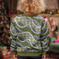 Green Hawaii Palaka Honohono Pikake Kid Ugly Christmas Sweater Hawaiian Orchid Lei Polynesian Pattern - Polynesian Pride