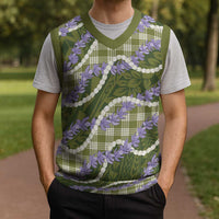Green Hawaii Palaka Honohono Pikake Christmas Knitted V-Neck Vest Hawaiian Orchid Lei Polynesian Pattern - Polynesian Pride