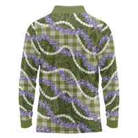 Green Hawaii Palaka Honohono Pikake Long Sleeve Polo Shirt Hawaiian Orchid Lei Polynesian Pattern - Polynesian Pride