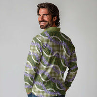 Green Hawaii Palaka Honohono Pikake Long Sleeve Polo Shirt Hawaiian Orchid Lei Polynesian Pattern - Polynesian Pride
