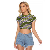 Green Hawaii Palaka Honohono Pikake Raglan Cropped T Shirt Hawaiian Orchid Lei Polynesian Pattern LT14 Female Green - Polynesian Pride
