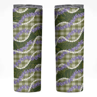 Green Hawaii Palaka Honohono Pikake Skinny Tumbler Hawaiian Orchid Lei Polynesian Pattern - Polynesian Pride