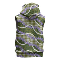 Green Hawaii Palaka Honohono Pikake Sleeveless Hoodie Hawaiian Orchid Lei Polynesian Pattern - Polynesian Pride