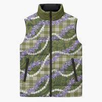 Green Hawaii Palaka Honohono Pikake Sleeveless Puffer Jacket Hawaiian Orchid Lei Polynesian Pattern - Polynesian Pride