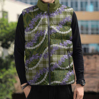 Green Hawaii Palaka Honohono Pikake Sleeveless Puffer Jacket Hawaiian Orchid Lei Polynesian Pattern - Polynesian Pride