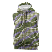 Green Hawaii Palaka Honohono Pikake Sleeveless Zip Hoodie Hawaiian Orchid Lei Polynesian Pattern - Polynesian Pride