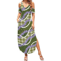 Green Hawaii Palaka Honohono Pikake Summer Maxi Dress Hawaiian Orchid Lei Polynesian Pattern LT14 Women Green - Polynesian Pride