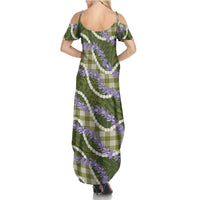 Green Hawaii Palaka Honohono Pikake Summer Maxi Dress Hawaiian Orchid Lei Polynesian Pattern LT14 - Polynesian Pride