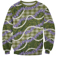 Green Hawaii Palaka Honohono Pikake Sweatshirt Hawaiian Orchid Lei Polynesian Pattern - Polynesian Pride
