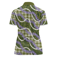 Green Hawaii Palaka Honohono Pikake Women Polo Shirt Hawaiian Orchid Lei Polynesian Pattern - Polynesian Pride
