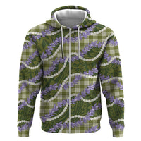 Green Hawaii Palaka Honohono Pikake Zip Hoodie Hawaiian Orchid Lei Polynesian Pattern - Polynesian Pride