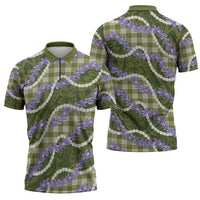 Green Hawaii Palaka Honohono Pikake Zipper Polo Shirt Hawaiian Orchid Lei Polynesian Pattern LT14 - Polynesian Pride