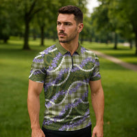 Green Hawaii Palaka Honohono Pikake Zipper Polo Shirt Hawaiian Orchid Lei Polynesian Pattern LT14 - Polynesian Pride